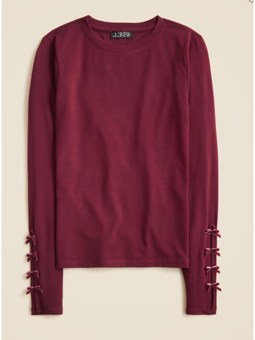 J CREW burgundy bow tie long sleeve blouse sz L